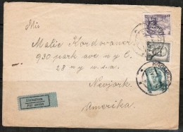 CZECHOSLOVAKIA     1948  Airmail Cover To New York, U.S.A. (Written "Nevjork") (25/VI/48) (OS-408) - Cartas & Documentos