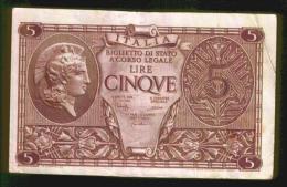 BIGLIETTO DI STATO ITALIA DA 5 LIRE - Italië– 5 Lire