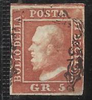 ANTICHI STATI ITALIANI ASI 1859 SICILIA 5gr GRANA ROSA CARMINIO ANNULLATO USED - Sicilia