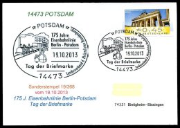 87505) BRD - SoST-Karte 19/368 - 14473 POTSDAM Vom 19.10.2013 - 175 Jahre Eisenbahn Berlin-Potsdam, Dampfzug - Marcofilia - EMA ( Maquina De Huellas A Franquear)