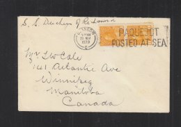 Canada Paquebot Posted At Sea Cover 1929 - Briefe U. Dokumente