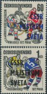 JK0492 Czechoslovakia 1972 Ice Hockey Championship Surcharged 2v MNH - Unused Stamps