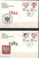 POLAND FDC 1989 45TH ANNIV OF PPR FAMOUS POLES MEDALS WW2 Auschwitz Miner Historian Mathemetician Maths Artist Sculptor - FDC