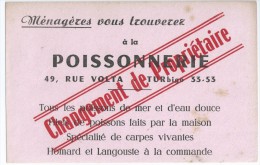 POISSONNERIE    49 Rue Volta  - Paris (  BUVARD ) - Alimentaire