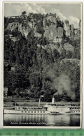 Sächs. Schweiz, Bastei V.d. Elbe Gesehen  Um 1930/1940, Verlag: B. Scheike, Bastei,  POSTKARTE,  Mit Frankatur, - Bastei (sächs. Schweiz)