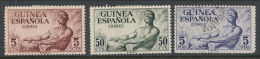 Spanish Guinea 1952, Edifil # 311-313. Serie Basica. 311-312 MH (*), 313 USED - Guinea Española