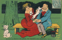 FEMMES -  Jolie Carte Fantaisie Couple Amoureux Et Chien "Quand Je Ferme Les Yeux, Tes Baisers..."  Signée XAVIER SAGER - Sager, Xavier