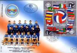 Yugoslavia 1998 Volleyball World Championship, Japan, Flags, Block, Souvenir Sheet FDC - Nuovi