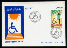 EGYPT / 1990 / DISABLED PERSONS' DAY / MEDICINE / DISABLED PERSON / HAND / PICTOGRAM / FDC - Cartas & Documentos