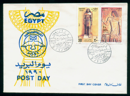 EGYPT / 1990 / POST DAY /  STATUE  PRIEST RENOFR / RELIEF OF PTAHHOTEB FROM SAKKARA / ARCHEOLOGY / FDC - Briefe U. Dokumente