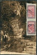 MADAGASCAR - N° 99 PAIRE SUR CPA, ESCALIER D'AMBATOVINAKY, OBL. TANANARIVE LE 11/6/1926, POUR L'OISE - TB - Storia Postale