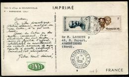 MADAGASCAR - N° 306 + 309, SUR CPA IONYL, ZÉBU, OBL. TANANARIVE LE 12/4/1955, POUR APMENTIÉRES - TB - Covers & Documents