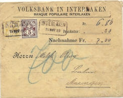 1888 Ziffer 63A +60A Auf Nachnahme Brief Mit Bahnstempel Interlaken - Cartas & Documentos