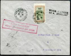 MADAGASCAR - N° 189 / LETTRE AVION, VOL ASSOLANT, TANANARIVE - FIANARANTSOA, DU 28/10/1936 - TB - Lettres & Documents