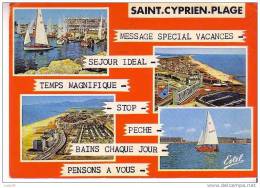 SAINT CYPRIEN - 4 Vues  : Départ De Régates, Le Port, Port Cipriano Et Camping Municipal, Plage De Port Cipriano - - Saint Cyprien