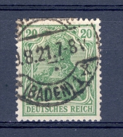 VARIÉTÉS 1920 / 1922 N° 121  DEUTSCHES REICH 20 OBLITÉRÉ  DOS CHARNIÈRES 9.8.21 BADEN YVERT TELLIER 1.00 € - Varietà & Curiosità