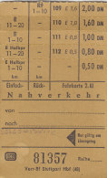 Nahverkehr Stuttgart, Um 1972, 1-10 Km, 2,00 DM, Rück-Fahrkarte - Europa