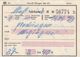 Plochingen - Metzingen, Am 14.4.1973, 1 Person, 27 Km, 2,40 DM, Fahrkarte Von Hand Ausgestellt - Europe