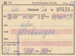 Ulm Nach Plochingen, Am 13.10.1973, 2 Personen, 72 Km, 16,00 DM, Fahrkarte Von Hand Ausgestellt - Europe