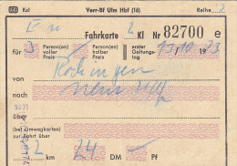 Plochingen Nach Ulm, Am 13.10.1973, 3 Personen, 72 Km, 24,00 DM, Fahrkarte Von Hand Ausgestellt - Europa