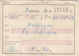 Plochingen Nach Esslingen-Mettingen, Am 2.1..1973, 1 Person, 12 Km, 1,40 DM, Fahrkarte Von Hand Ausgestellt - Europe