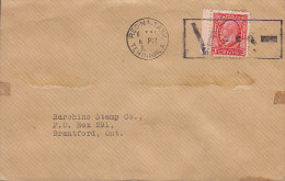 Canada REGINA Sask. TERMINALA 194?? V...- Cds. Cover Lettre To BRANTFORD Ontario King George V. W. Margin Stamp (2 Scans - Brieven En Documenten