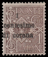Italia Regno – Trento E Trieste: 1 C. Di Corona Su 1 C. (VARIETA´ - Soprastampa Fortemente Spostata) - 1919 - Trente & Trieste