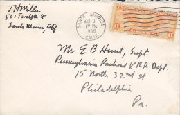 United States Airmail SANTA MONICA (Calif.) 1938 Cover Lettre To PHOLADELPHIA - 1c. 1918-1940 Brieven