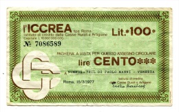 Italie Italy Cheque 100 Lire 1977 - [10] Cheques En Mini-cheques