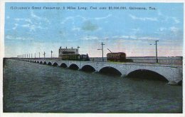 GALVESTON's GREAT CAUSEWAY - TEXAS - With Trains Passing Over - Galveston