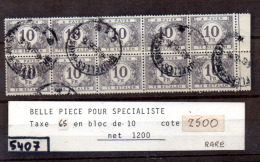 Chiffre Taxe, N° 65 Ø  1956 En Bloc De 10, Cote 75 €   Exceptionnel Une Taxe De 100 Francs ! - Briefmarken