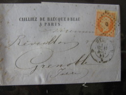 LETTRE DE PARIS POUR GRENOBLE DE 1859 OBLI PARIS- D-TIMBRE N°16 ORANGE - 1849-1876: Période Classique