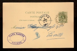 Postkaart Van Nr. 45 Verstuurd Door PAUL PARCUS In ANVERS (STATION) Op 8/1/1891 Met Aankomststempel ANVERS Dd. 8/1/1891 - 1869-1888 León Acostado