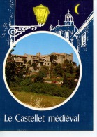 Le Castellet Médiéval : Souvenir Vue Générale Et Dessin De Nuit Clair De Lune - édit Aris N° C 928 - Le Castellet