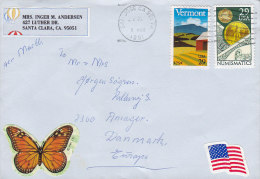 United States SAN JOSE 1991 Cover Lettre To Denmark Numismatics Schmetterling Butterfly Papillon & Flag Flagge Cachet - Covers & Documents