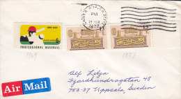 United States Airmail Par Avion Label SANTA ANA 1977 Cover Lettre To Sweden Baseball & Sound Recording Stamps - 3c. 1961-... Storia Postale