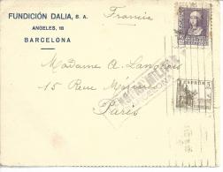 En-tête" Fundicion Dalia Barcelona Pour Paris Censura Militar Barcelona Timbres 661,578A 1939 - Marcas De Censura Republicana