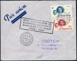 MADAGASCAR - N° 311 + 312 / LETTRE AVION, DE SAINTE-MARIE LE 7/11/1950, POUR PARIS, VOL COMMEMORATIF - TB - Briefe U. Dokumente