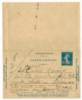 Carte Lettre Entier Postal Semeuse 25 C Lézignan Corbières Villerouge La Crémade Fabrezan (Aude) Avec Correspondance - Cartes-lettres