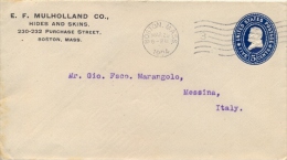 USA 1904 Postal Stationery Envelope 5 Cents From Boston To Messina (Italy) - 1901-20