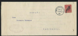 1908. Mayaguez A Barcelona. Carta Circulada Con Sello De 2 Cts Rojo De EEUU - Puerto Rico