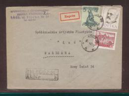 POLAND 1961 EXPRESS REGISTERED LETTER LODZ 36 TO WARSZAWA MIXED FRANKING 5 GR NIKE, 3ZL DOCTOR, 1.35 ZL TOWNS - Cartas & Documentos