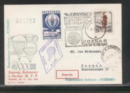 POLAND 1961 BALLOON CHAMPIONSHIPS FOR 30TH POZNAN INTERNATIONAL TRADE FAIR FLOWN COVER POZNAN BALLOON BALLOONS - Ballonnen