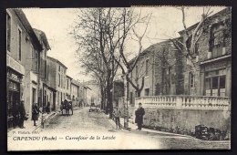 CPA ANCIENNE- FRANCE- CAPENDU (11)- CARREFOUR DE LA LEUDE EN HIVER- BELLE ANIMATION- ATTELAGE- CAFÉ DURAND- 2 SCANS - Capendu