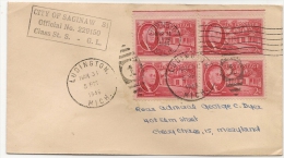 US - 3 - 1946 COVER From Official CITY OF SAGINAW , MICH - Sent From LUDINGTON To MARYLAND - ROOSEVELT Block Of 4 - Covers & Documents