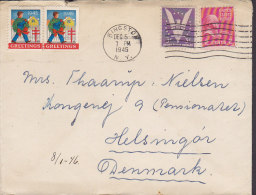 United States KINGSTON 1945 Cover Lettre To HELSINGØR ELSINORE Denmark 3-Sided Christmas Seal Pair Win The War Eagle - Covers & Documents