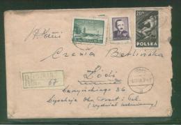 POLAND 1949 REGISTERED LETTER POZNAN 7 TO LODZ MIXED FRANKING 15ZL WARSAW ROAD, 10 ZL BIERUT, 20 ZL MINER - Briefe U. Dokumente