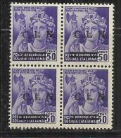 ITALY ITALIA 1945 CLN TORINO MONUMENTS DESTROYED OVERPRINTED MONUMENTI DISTRUTTI SOPRASTAMPATO 50 CENT. BLOCK MNH - National Liberation Committee (CLN)