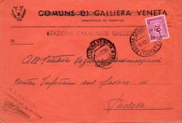 1950  LETTERA CON ANNULLO   GALLIERAVENETA    PADOVA - Taxe