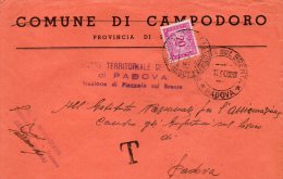 1950  LETTERA CON ANNULLO PIAZZOLA SUL BRENTA PADOVA - Taxe